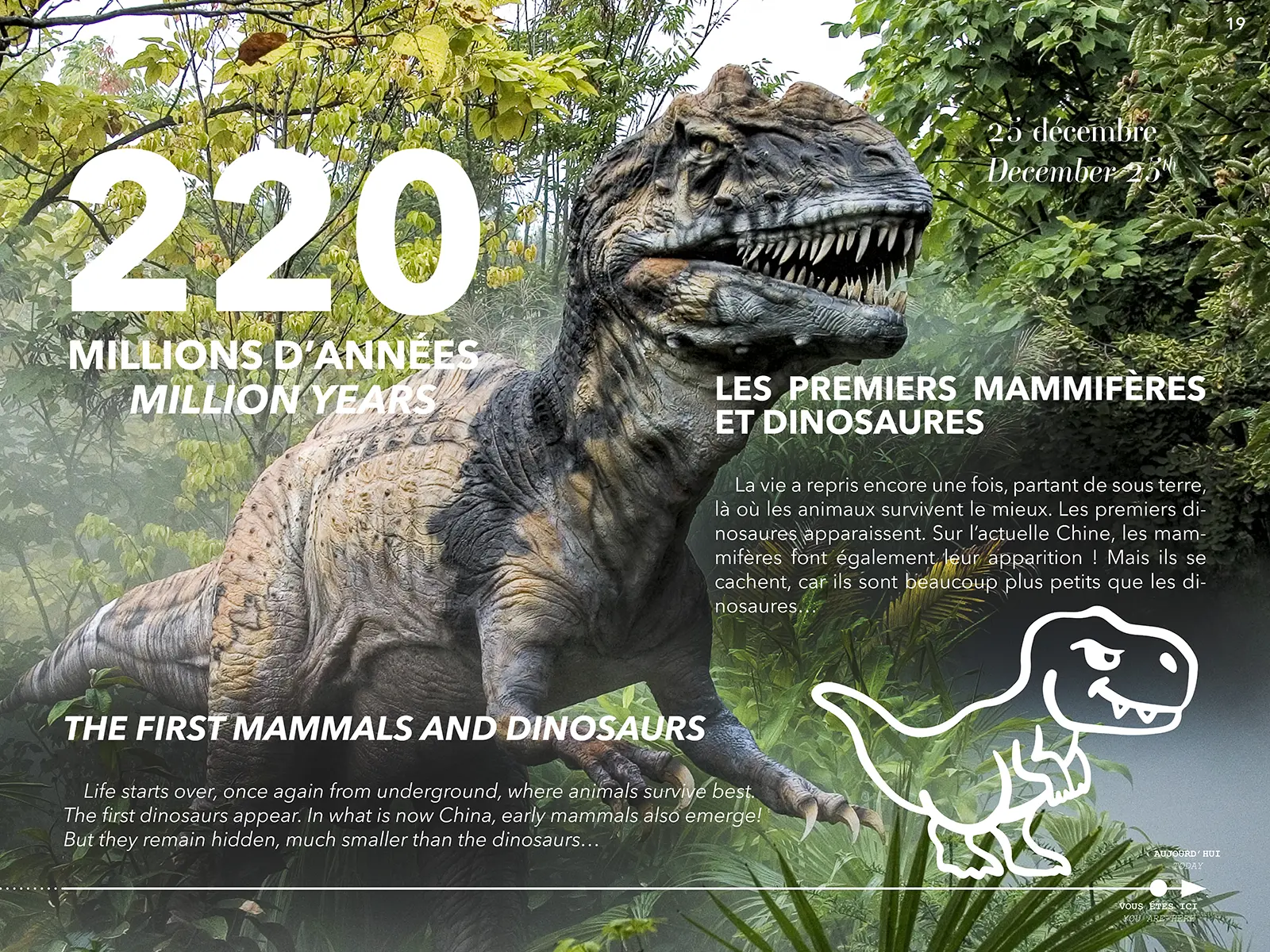 Reconstitution d'un dinosaure carnivore dans la végétation